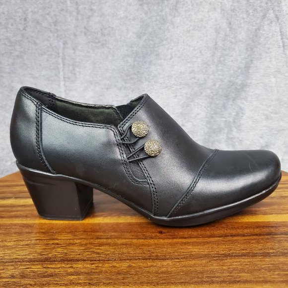 Clarks Shoes - Clarks Boots Women's 6.5 Black Leather Zip Up Comfort Heeled Ankle Booties